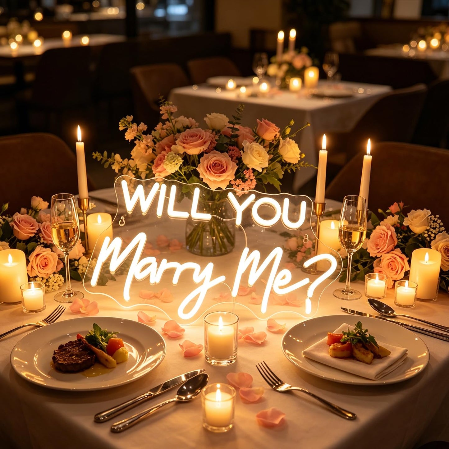 QiaoFei Led Will You Marry Me Neon Sign Word/Letters USB with Dimmer Switch Neon Lights for Room Decor Wedding Engagement Wall Hanging Decoration (Warm white)