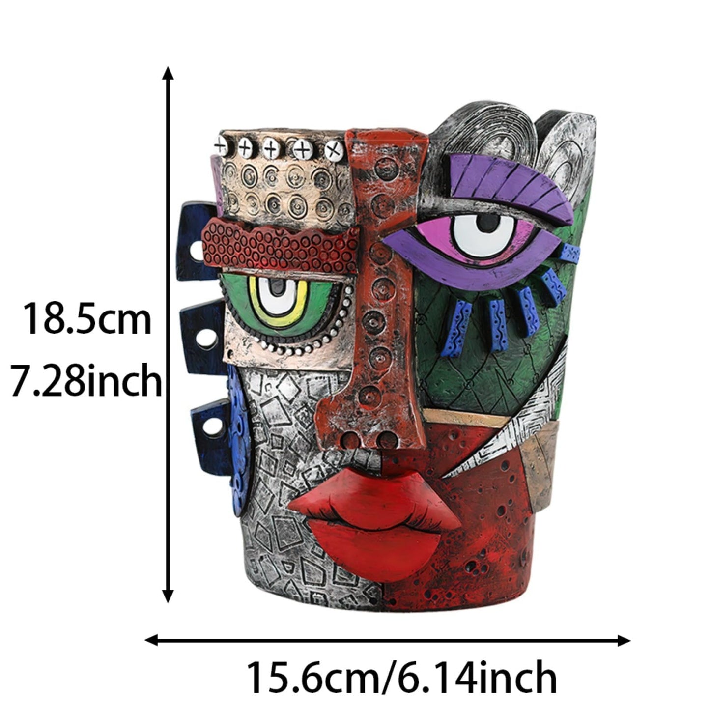 TOZLU Picasso Brutalist Beauty Face Flower Pot - Head Planter with Colorful Face Art - Resin & Flower (Stare Flower Pot)