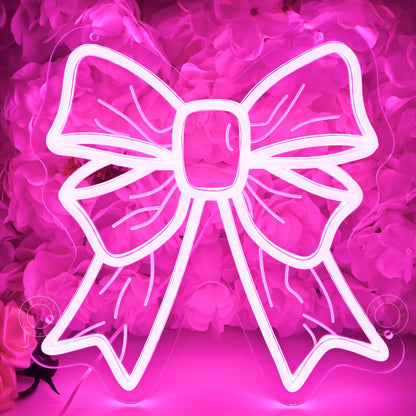 SYLHOME Pink Bow Led Neon Light Sign Cute Girls Kids Bedroom Nursery Game Room Wall Sign Decor Beauty Salon Wedding Birthday Party Backdrop 11.8" X 11.8" USB
