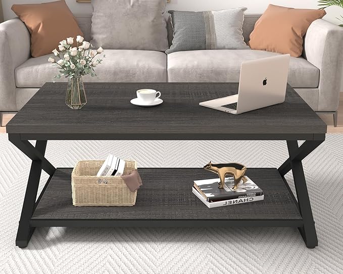 HSH Gray Storage Coffee Table, Modern Center Table