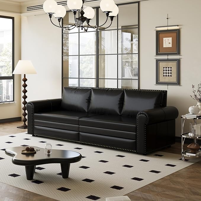Faux Leather Sleeper Sofa Couch