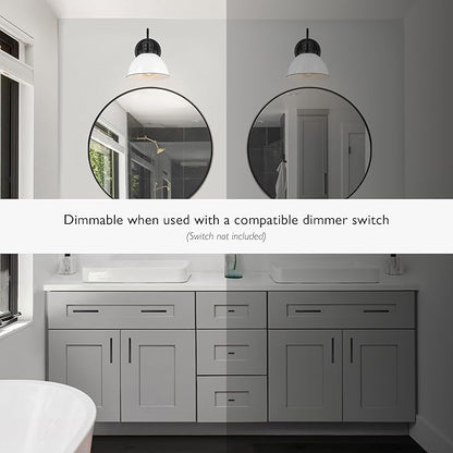 Design House Savannah Rustic Farmhouse Wall Light, Dimmable, Matte Black, White Metal Shade, 8 in x 9.5 in x 10.13 in, 588293
