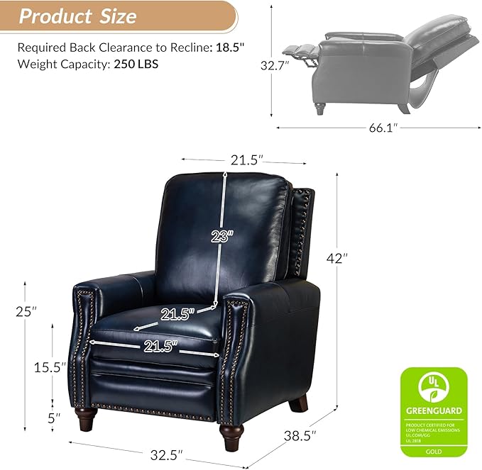 HULALA HOME Genuine Leather Manual Recliner Chairs Set of 2