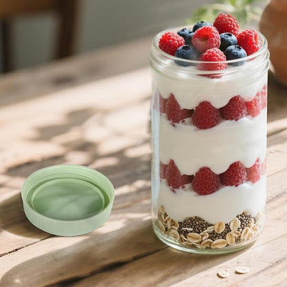 SHOWIN Overnight Oats Containers with Lids, 24oz Glass Jars with Lids 2 pcs, Light Green, Wide Mouth Mason jars for Salad, Yogurt, Snacks, Meal Prep