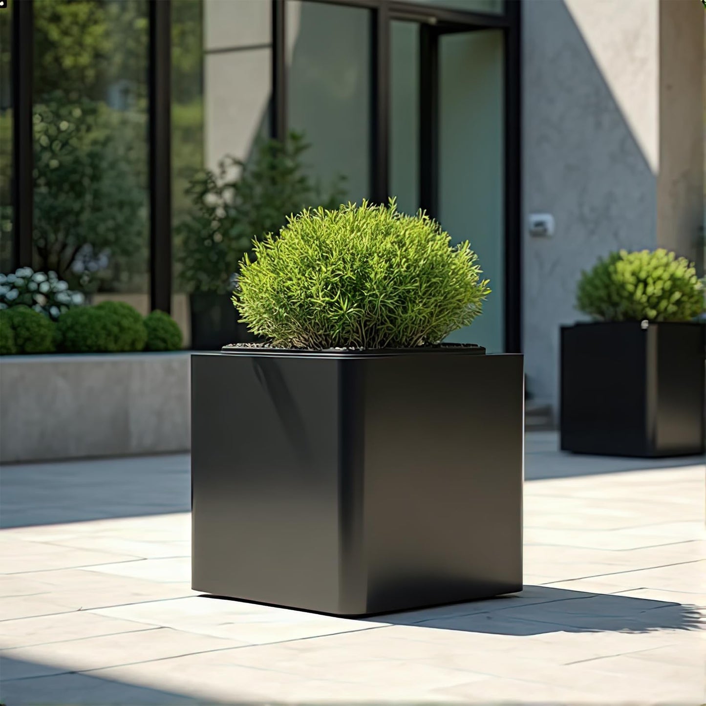BHCORTEN Large Metal Square Planter 24" L x 24" W x 24" H, Heavy Duty Black Large Outdoor Planters with Drainage Hole for Porch/Patio/Garden
