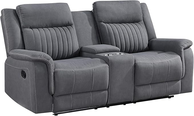Lexicon Manual Double Reclining Loveseat, Polished Microfiber Manual Wall