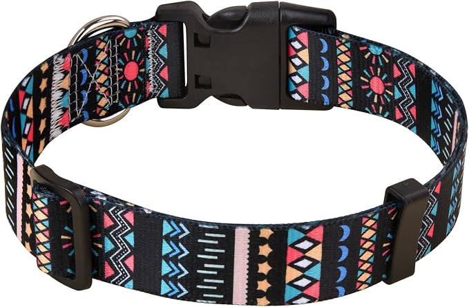 MarukoPet Dog Collar and Leash Set, Adjustable for Small Medium Large Dogs Puppy, Cute Design with Bohemia Floral Tribal Geometric Patterns Boys Girls Dog Collar(Black Bohemia Set,XS)
