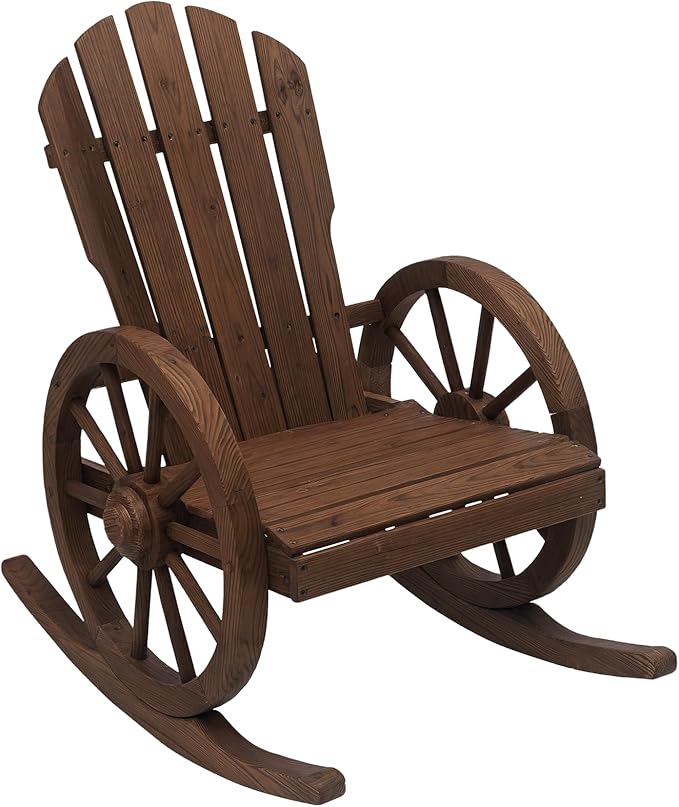 Outsunny Wooden Rocking Chair, Adirondack Rocker Chair w/Slatted Design and