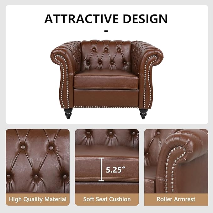 Mid-Century Sofa Chair, Faux Leather Accent Chair
