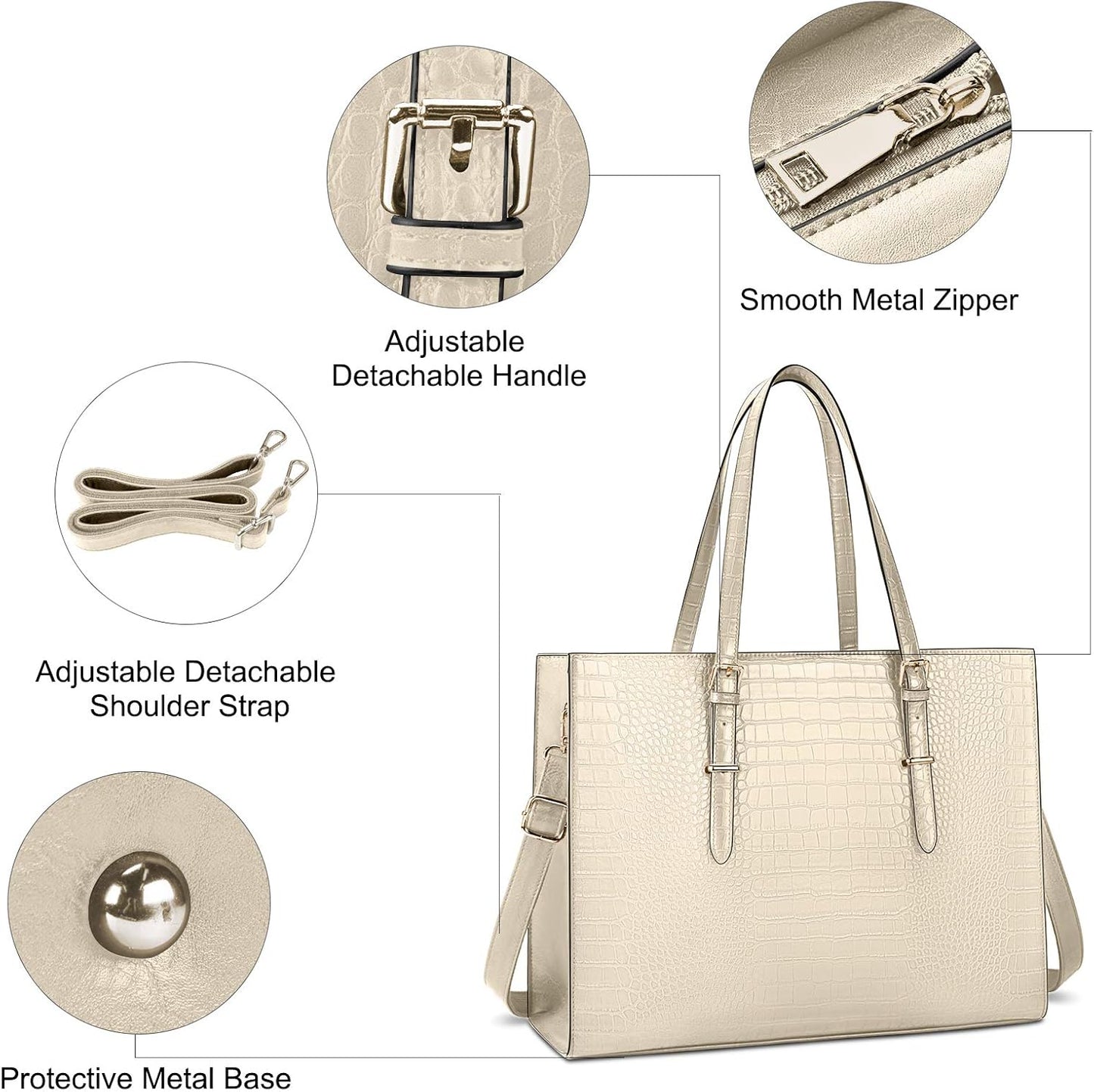Laptop Bag for Women 15.6 Inch Laptop Tote Bag Leather Classy Computer Briefcase for Work Waterproof Handbag Professional Shoulder Bag Women Business Office Bag Large Capacity