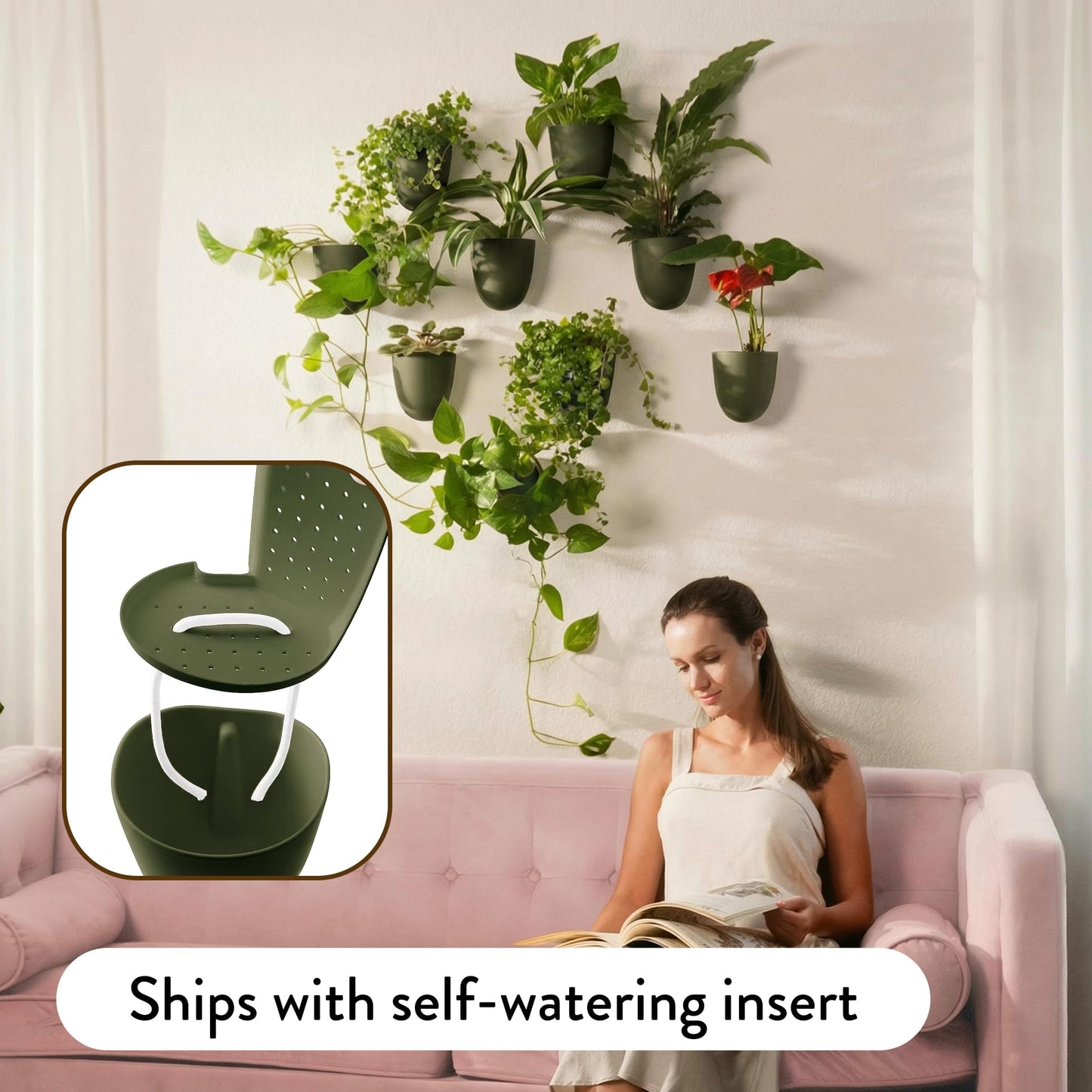 Make Good PlantPod Luxe - Self-Watering Wall Planters (Set of 6, Forest Green) - Easy to Water and Install - Lightweight - Design Your Own Vertical Garden - Wall Planters for Indoor Plants
