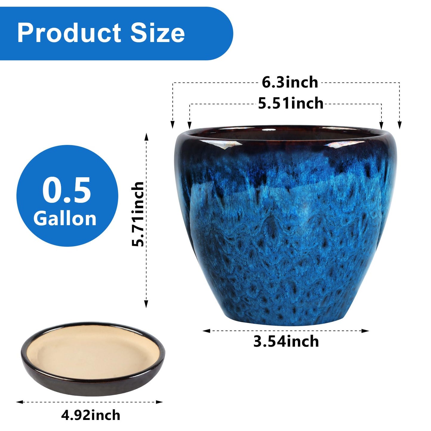 Xoogifae Ceramic Plant Pots with Saucer, 6 inch Glaze Planters for Indoor Plants with Drainage Holes, Decorative Small Flower Pots Outdoor, Modern Succulent Pots for Home Room Decor