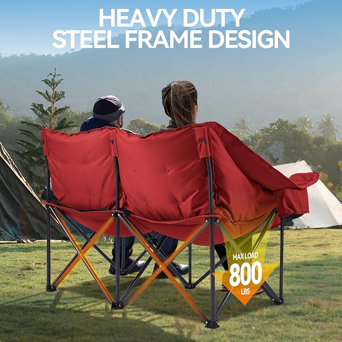 Double Camping Chairs Padded Loveseat Chair