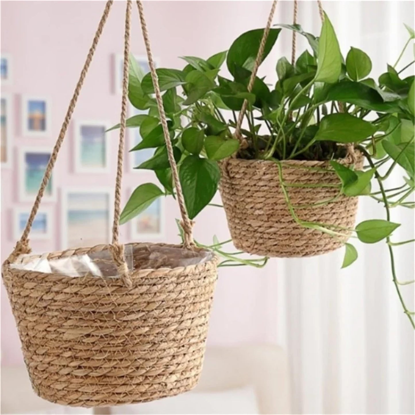 Garden Hanging Planter Storage Basket Jute Rope Woven Indoor Outdoor Flower Pot Holder Plant Hangers Home Decor