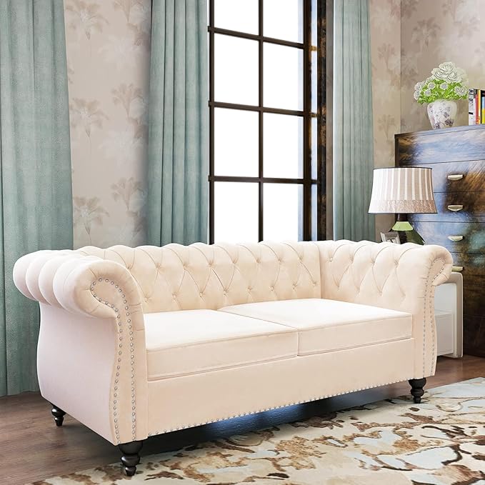 Mid-Century 2 Seater Sofa, Velvet Loveseat