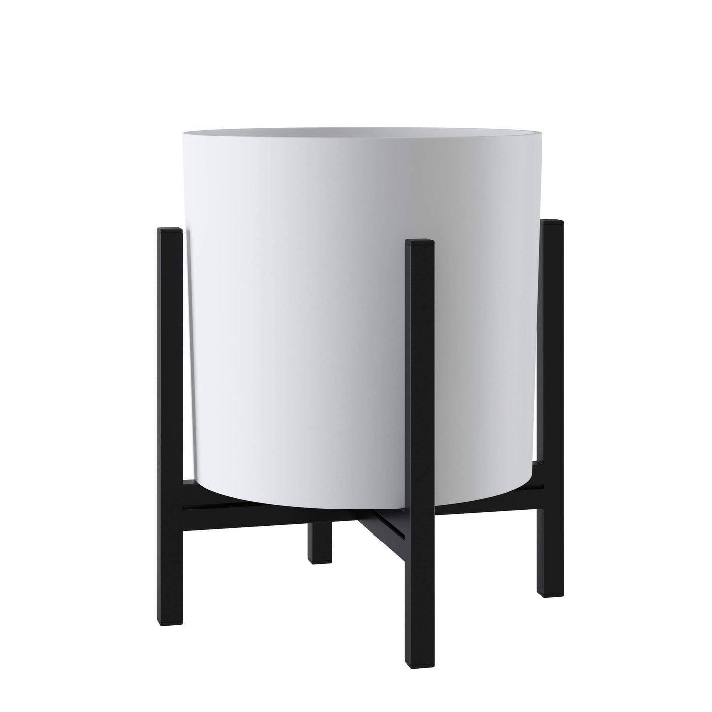 FaithLand 8 Inch Fiberstone Planter - Lightweight Modern Cylinder Plant Pot with Drainage Hole & Plug, Indoor Outdoor Use, Matte White