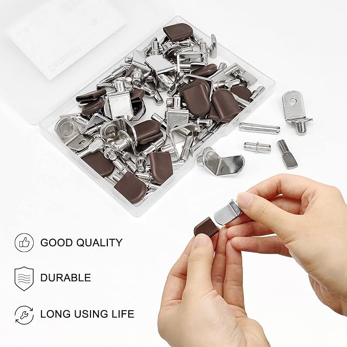 102Pcs Shelf Pins Pegs Kit, 6 Styles Nickel Plated Shelf Support Pegs,
