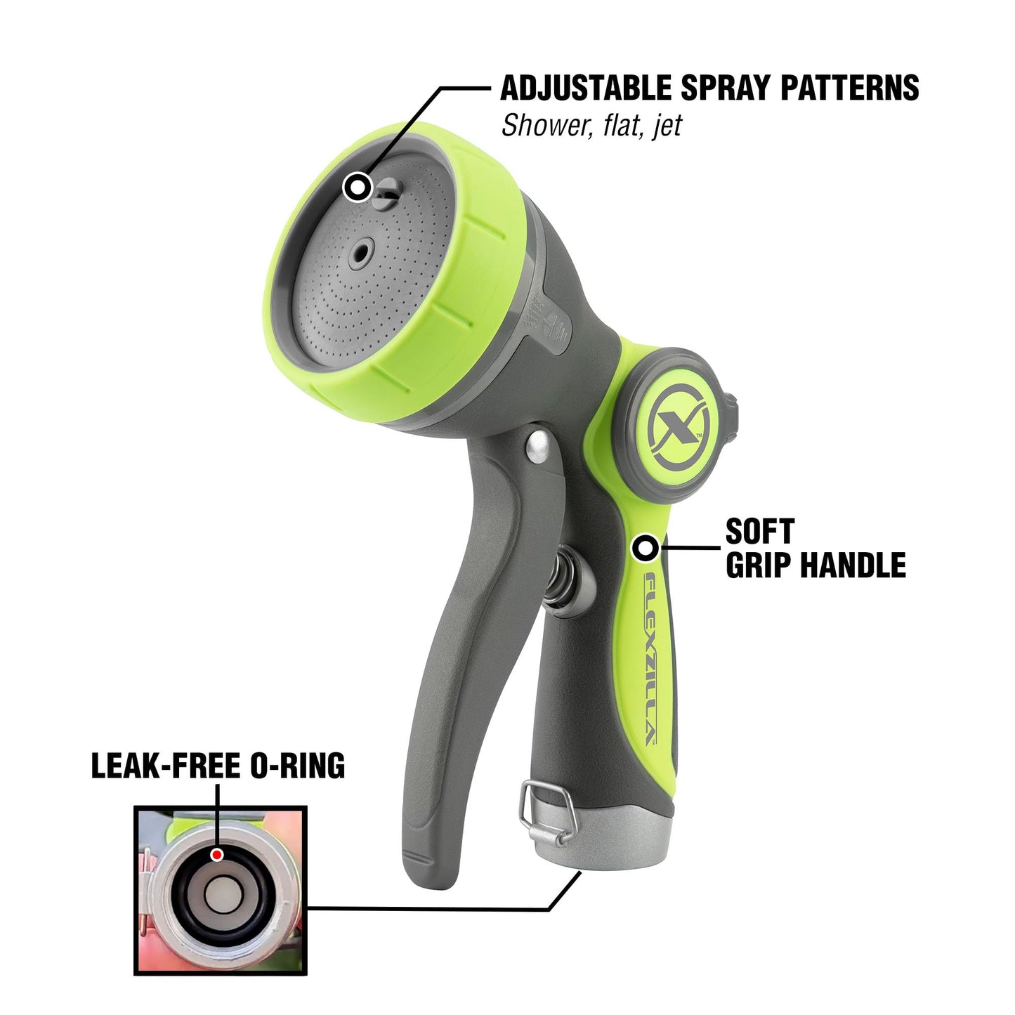 Flexzilla Garden Hose Nozzle - Heavy Duty Pistol Grip, NFZG61, ZillaGreen™ (Pack of 3)