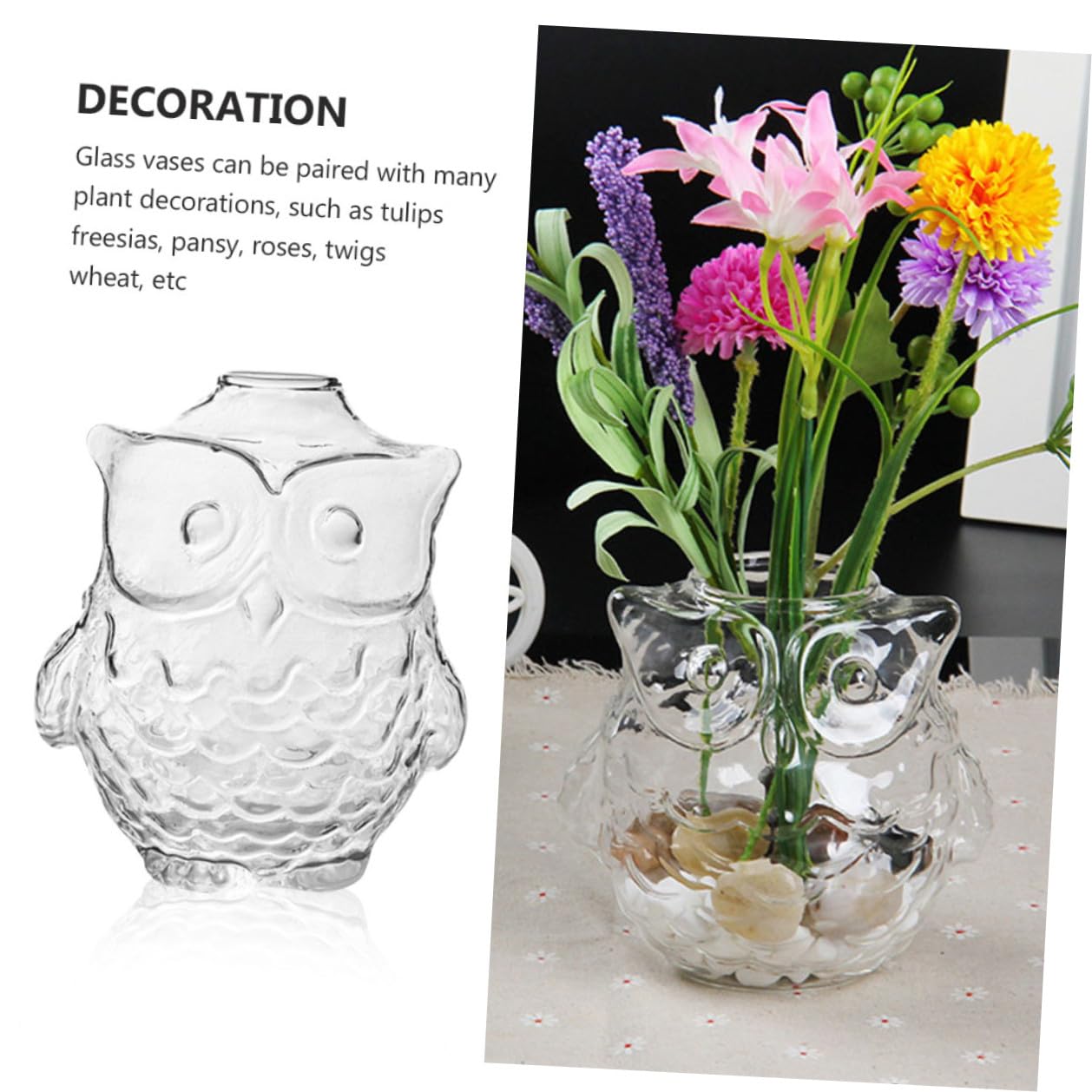 Alasum Owl Shaped Hydroponic Glass Vase 2pcs 9x7.5x8.5cm Table Glass Flower Vase for Home Office Decorative Plant Terrarium