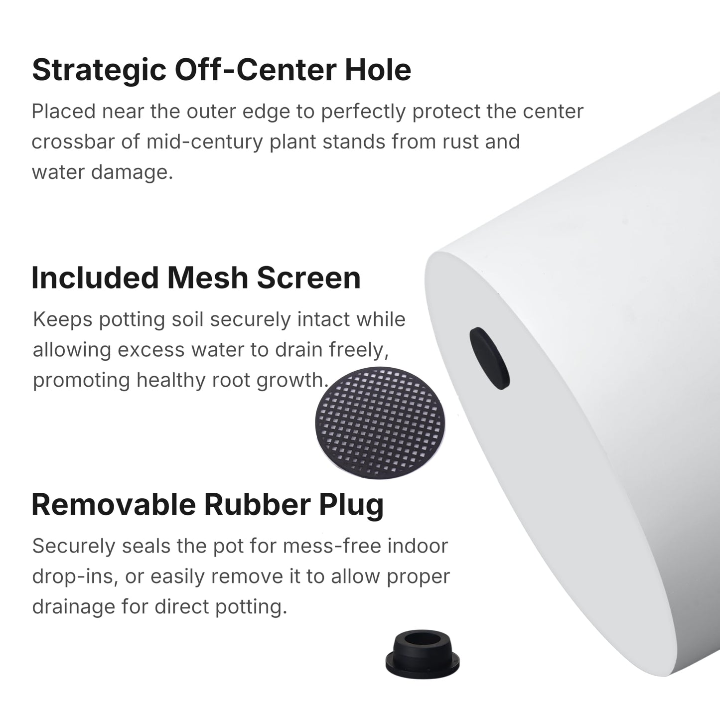 FaithLand 8 Inch Fiberstone Planter - Lightweight Modern Cylinder Plant Pot with Drainage Hole & Plug, Indoor Outdoor Use, Matte White