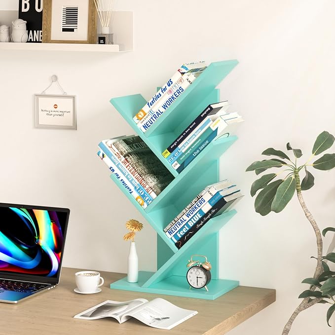 SHEEPAM 5 Tier Tree Book Shelf, Small Desktop Bookshelf