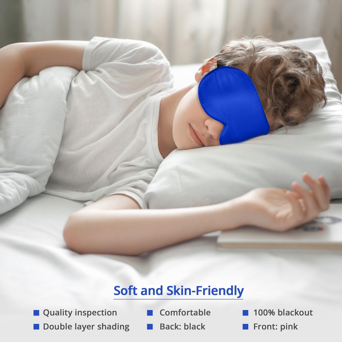 Kids Sleep Mask Eye Cover, 100% Real Natural Pure Silk Eye Mask with Adjustable Strap, Blindfold Kids Eye Mask for Sleeping, Eye Shade for Boys Girls and Adult, Pressure-Free Comfort (Black)