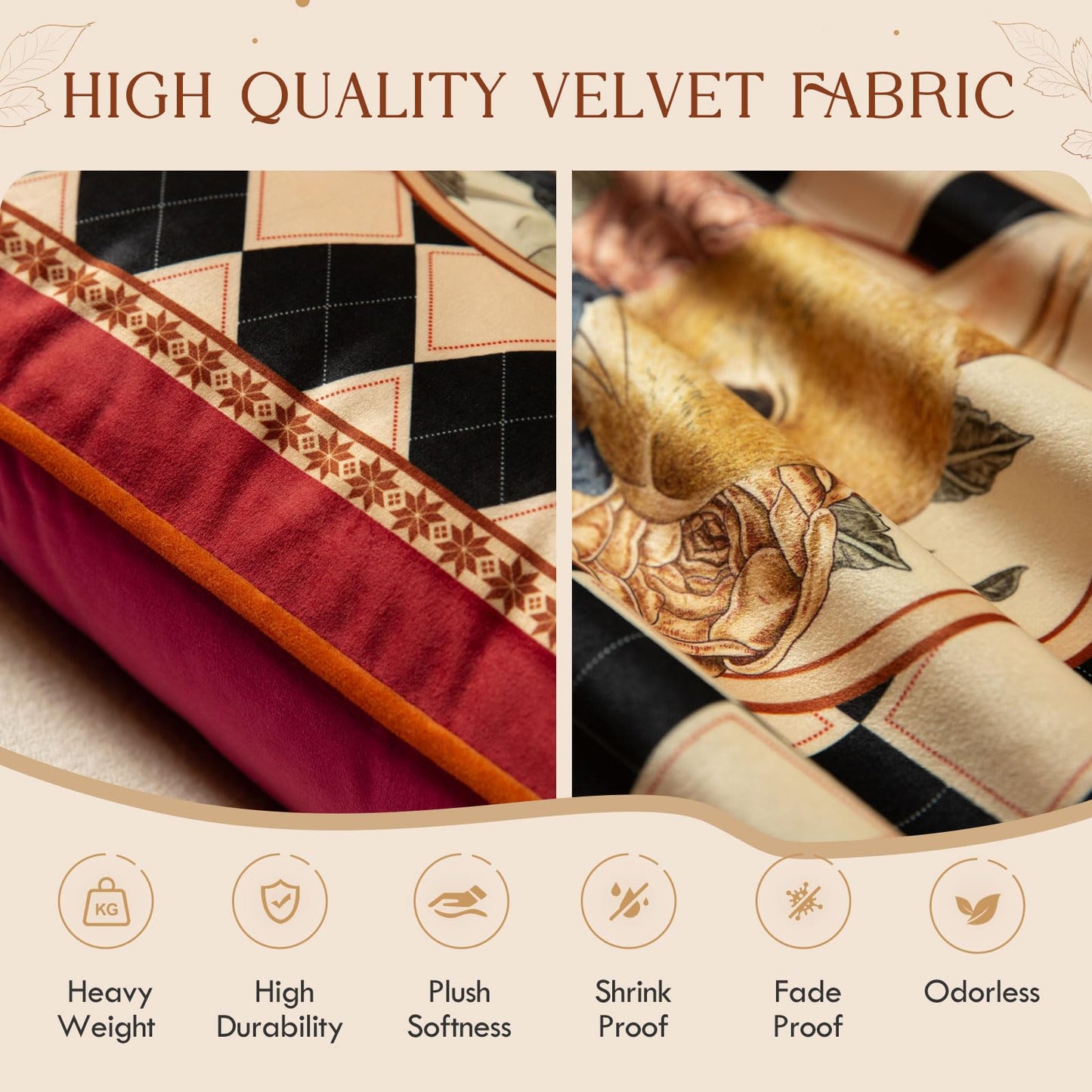 Livebee Bunny Checkered Pillow Cover Decorations, Velvet Euro Sham Covers Decorative Throw Pillow Covers 18x18 for Couch Sofa Bed Home Decor