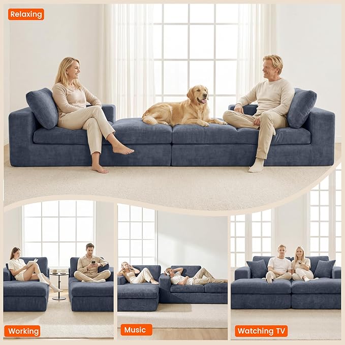 80.7" Oversized Double Chaise Lounge Chair Indoor, Cloud Boneless Sleeper Sofa