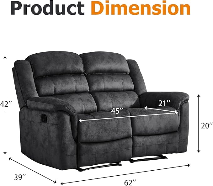 EBELLO Loveseat Recliner Sofa for Living Room, Extra Wide Modern Overstuffed 2