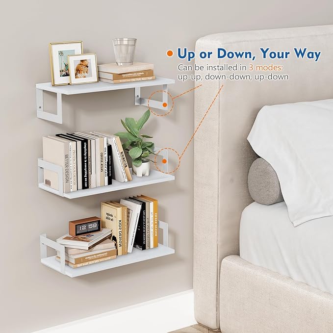 Harwaya White Wall Bookshelf for Kids Room, Small Floating Book Shelf for Teen