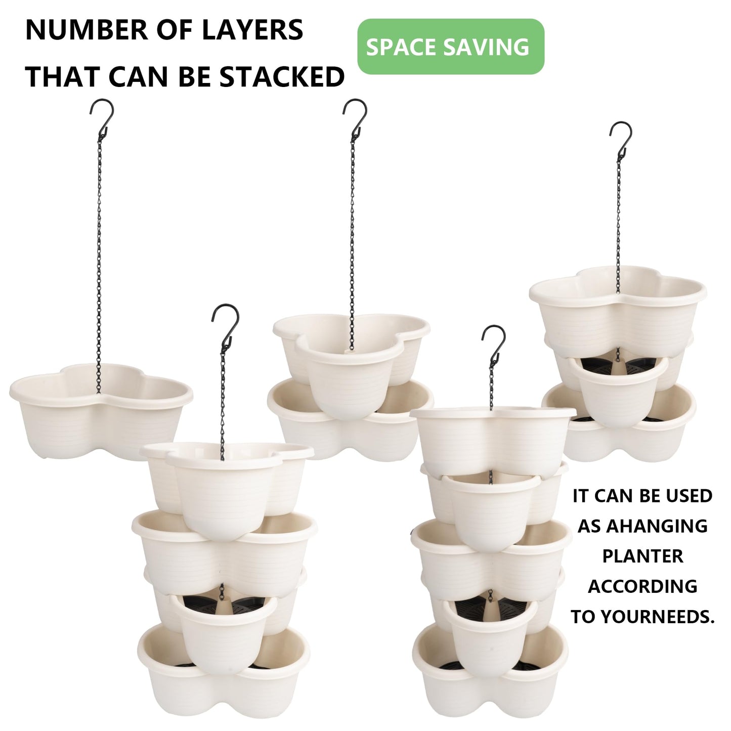 Hourleey Strawberry Planter, 5 Tier Stackable Gaden Tower for Flowers, Vegetables, Grow Your Own Herb Garden Vertical Oasis of Vegetables and Succulents