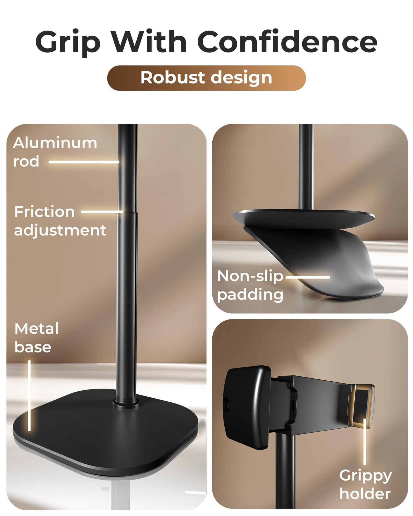 COOPER ChatStand, Adjustable Cell Phone Stand for Desk, Phone Stand for Recording, iPhone Holder for Filming, Small iPhone Tripod, Soporte para Celular, Fits Samsung, Android, (Night Black)