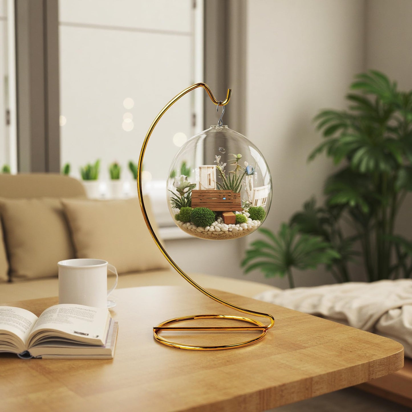 ZEERSHEE 3 Pack Gold Ornament Display Stands Hanging Hook for Air Plants, Terrariums Hanger, Glass Witch Balls, Home Wedding Christmas Decoration (9/7.9/6.3 Inch)