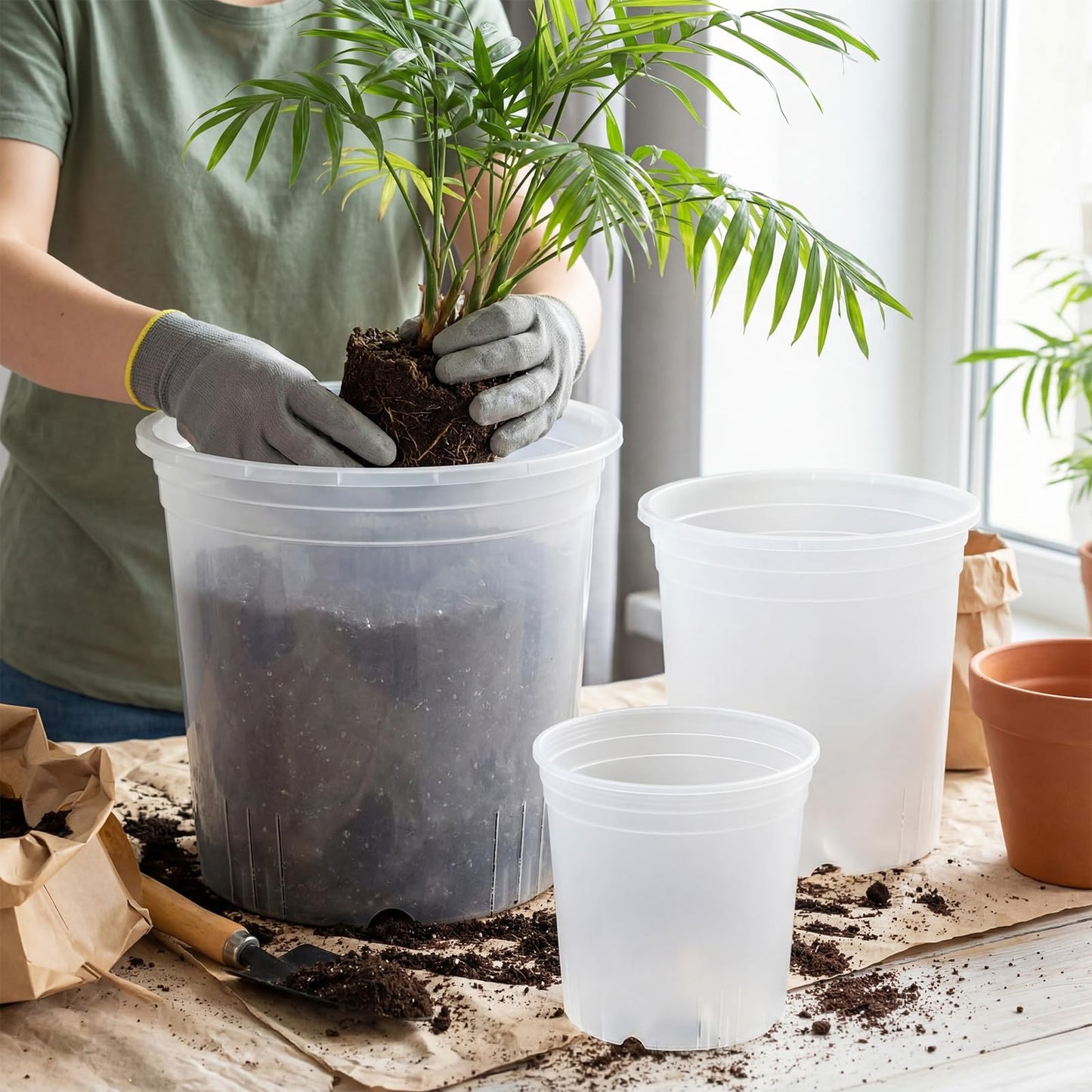 Ziliny 12 Pack 7.7/9.4/10.8 Inch Large Clear Nursery Pots for Plants Flexible Clear Plastic Nursery Pots with Drainage Hole Transparent Plastic Seedling Planter for Indoor Outdoor Rooting Visibility