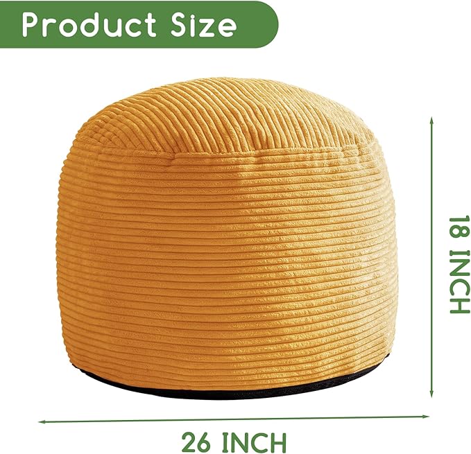 HIGOGOGO Round Stuffed Pouf Ottoman, Corduroy Poufs