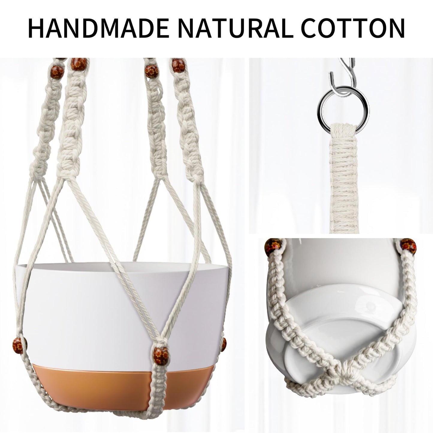 IDEEEPAN Macrame Plant Hanger - Fits 6 to 15 inches Pots for Indoor Outdoor, 43 Inch, Set of 2, Ivory (POTS NOT Included)