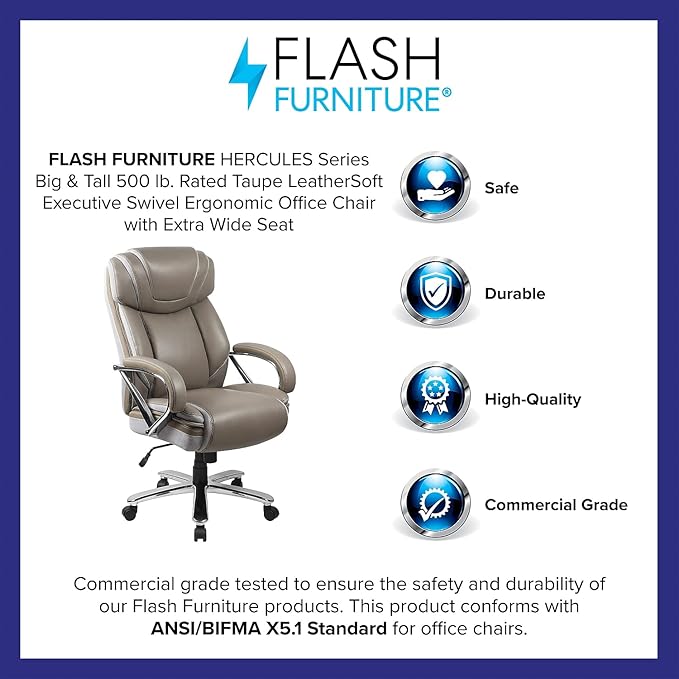 Flash Furniture HERCULES Series Big & Tall 500 lb. Rated Taupe LeatherSoft