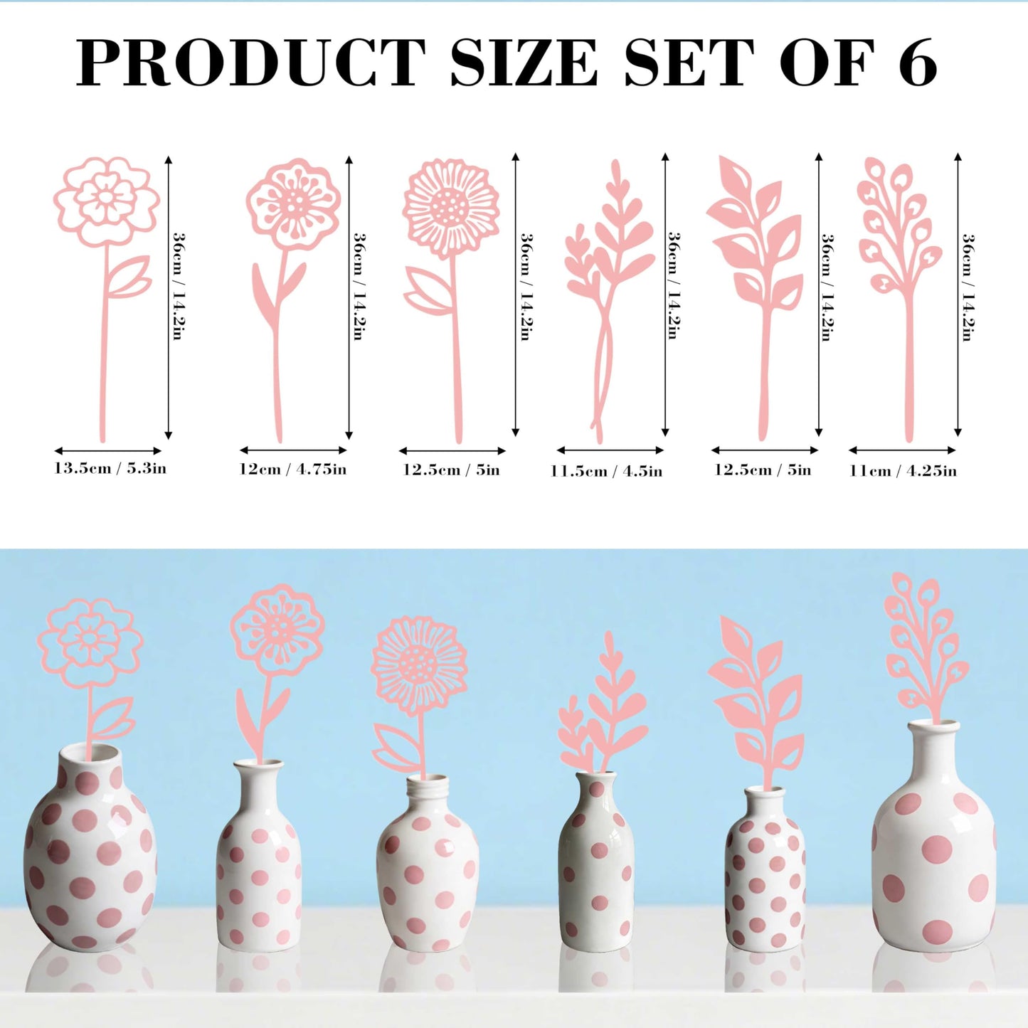 LumDecor Pink Metal Flowers Set of 6, Decorative Garden Outdoor Plant Stakes for Yard Art, Metal Garden Art Flower Bed Decor, Pink Flower Yard Sculptures for Pots Vase Garden Lawn and Patio