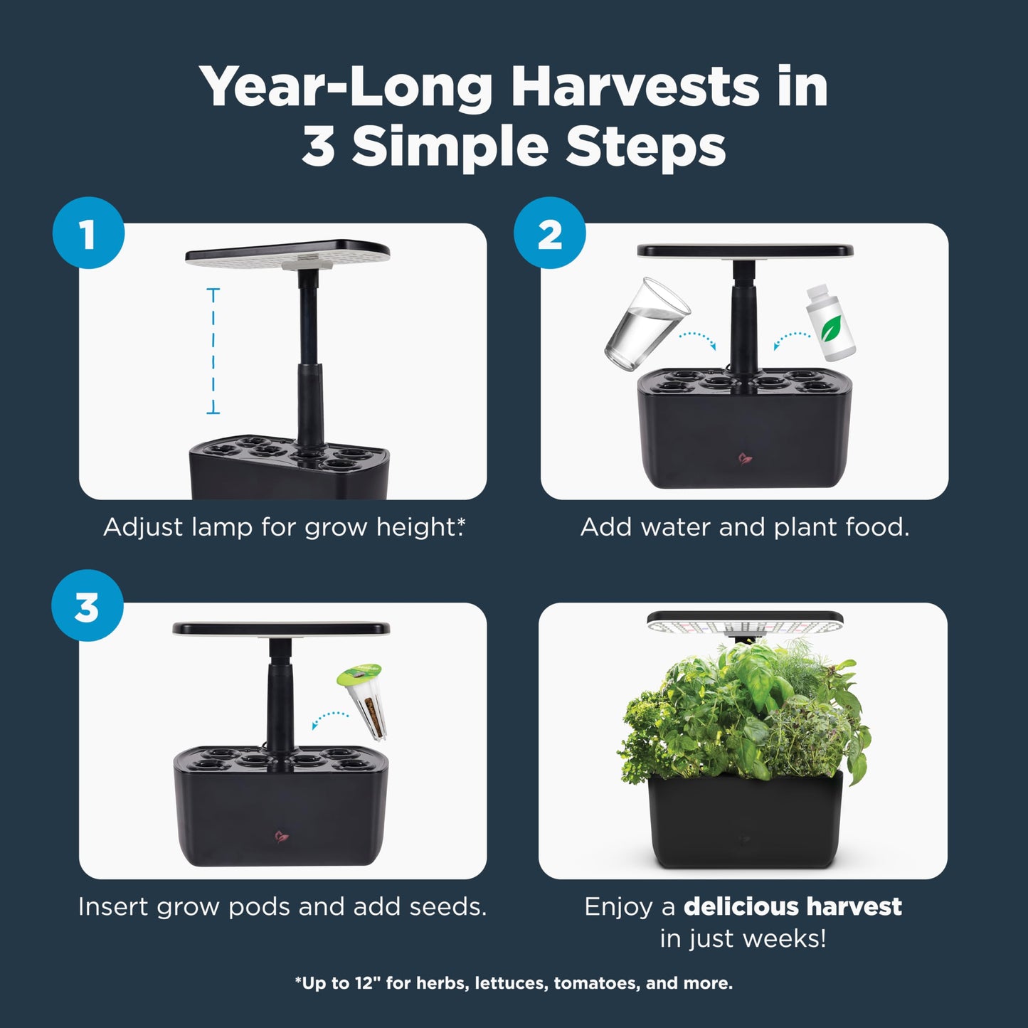 AeroGarden Harvest Lite in Black, Soil-Free Indoor Hydroponic Garden with LED Grow Light for Year-Round Gardening of up to 6 Herbs and Vegetables
