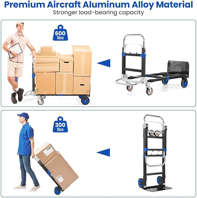 3-in-1 Folding Hand Trucks, 600Lbs Convertible Hand Truck Dolly, Heavy Duty