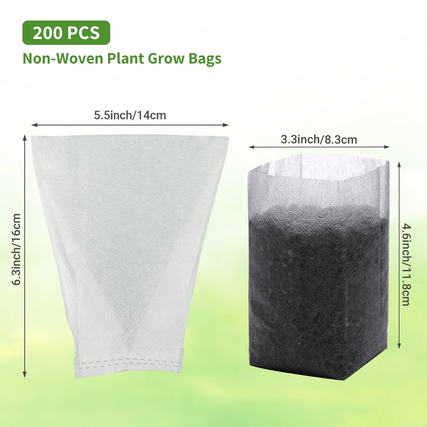 GREANER 200 PCS Nursery Bags, 5.5"x6.3" Non-Woven Fabric Seedling Bags Biodegradable for Home Garden Supply, Tree, Flower, Vegetable, Nursery Pots Container Plants Pouch