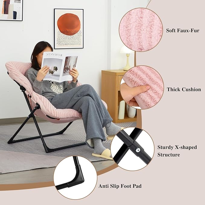 Comfy Saucer Chair for Adults, Soft Faux Fur Bedroom Chair, Accent Dorm Chairs