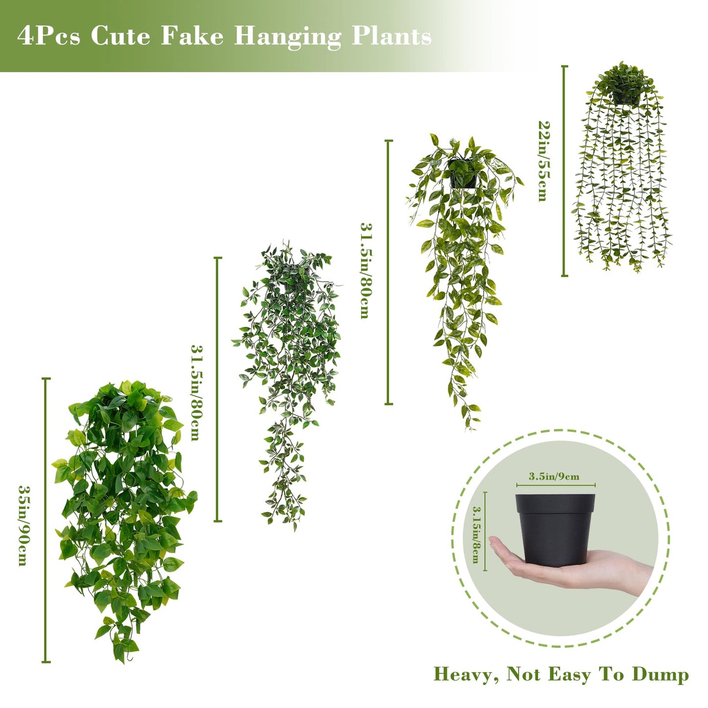BLEUM CADE Fake Hanging Plants Mixed Set, 4pcs Artificial Hanging Plant, Faux Hanging Potted Plants Greenery for Wall Shelf Home Living Room Indoor Outdoor Decor