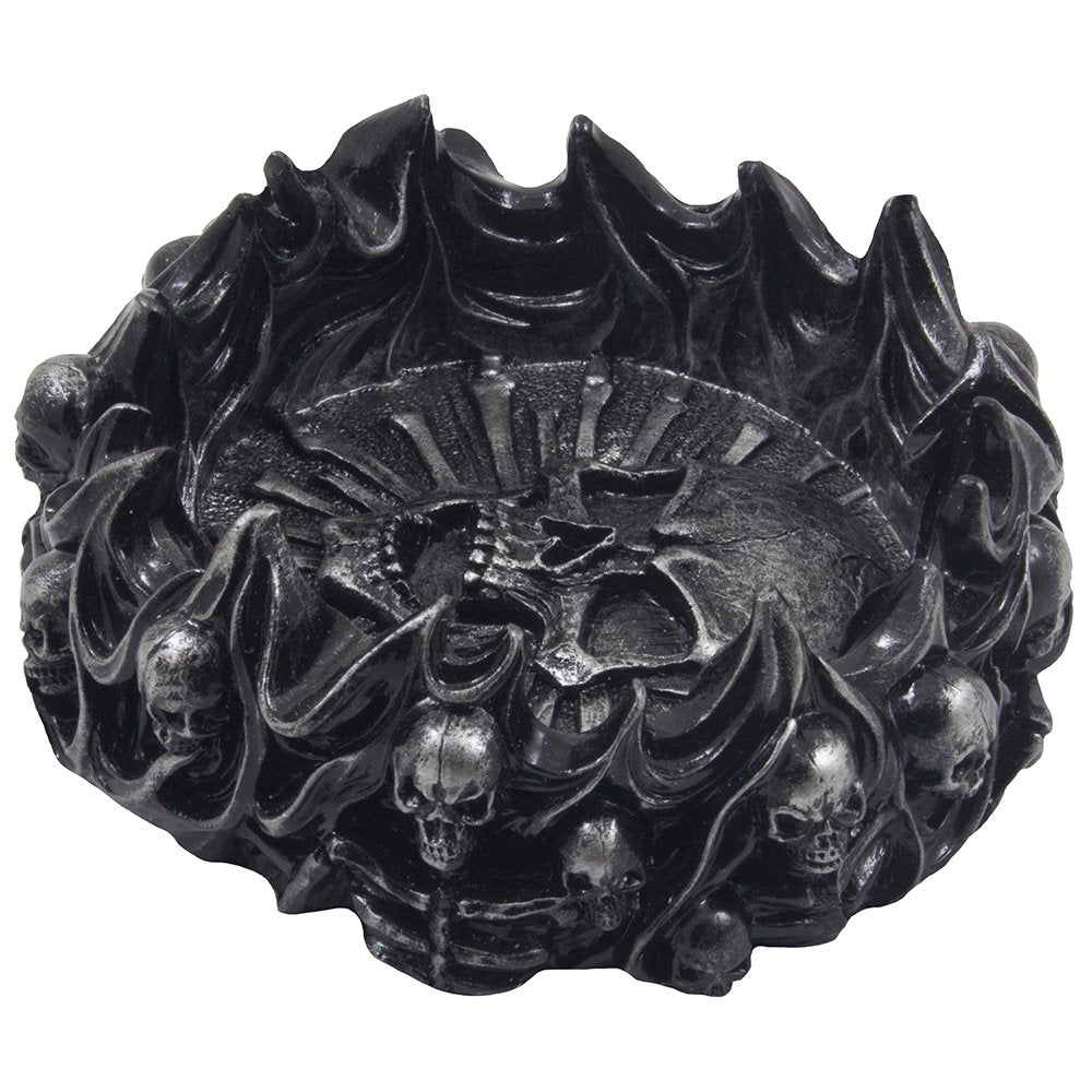 Decorative Skulls and Crossbones in Flames Ashtray for Spooky Skeleton Halloween Decorations or Medieval Art Figurines & Gothic Home Decor As Scary Fantasy Gifts