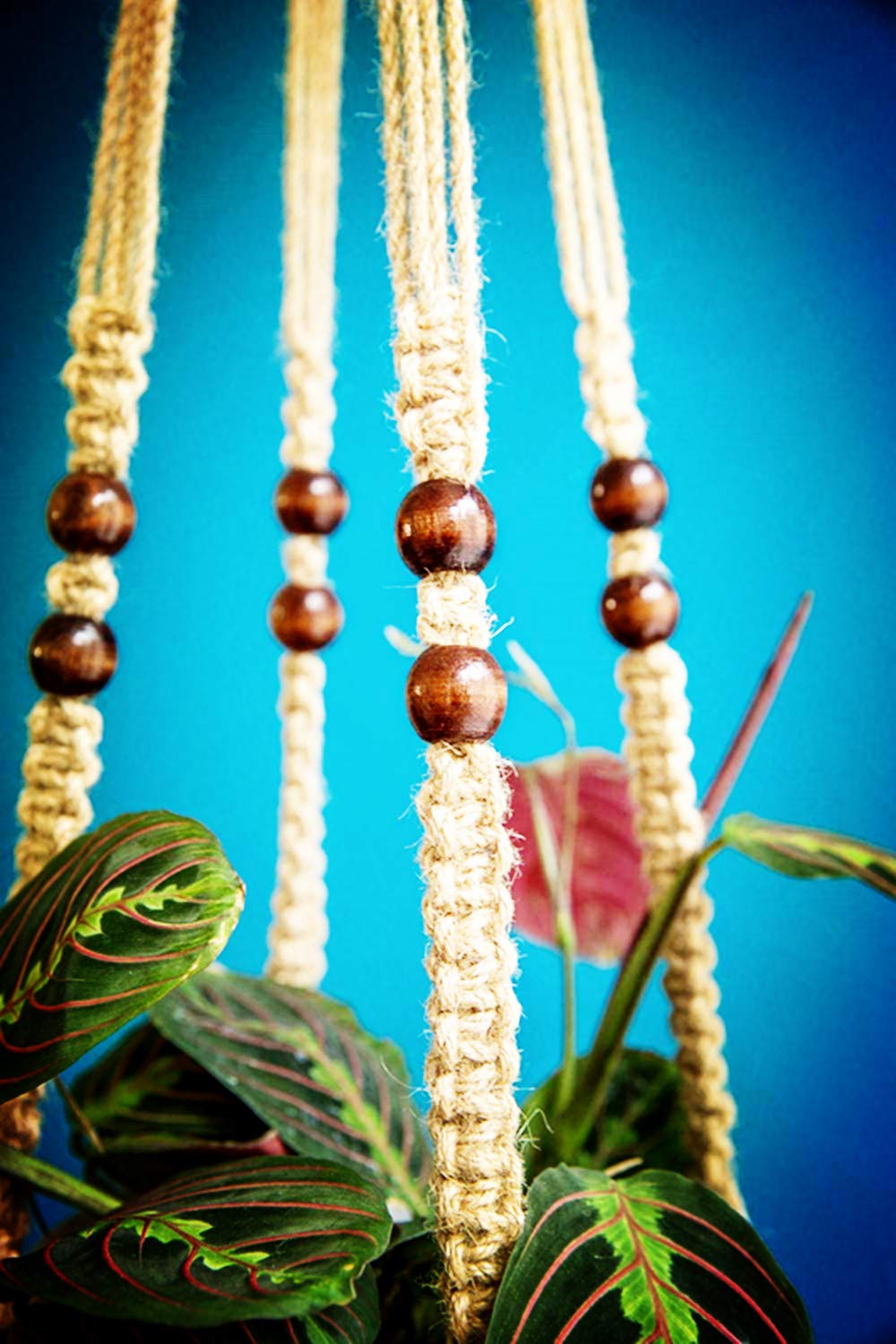 HTCWMD Macrame Plant Hangers Indoor 36'' Hanging Planter Basket Flower Pot Holder with Beads No Tassels.Brown 2 Packs 4 Pcs Hooks