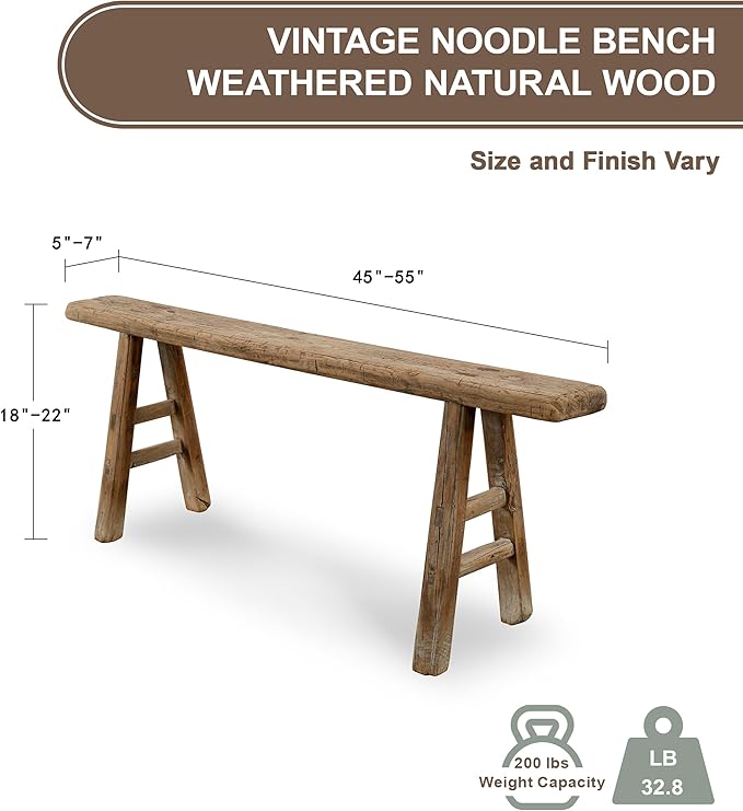 Artissance Handmade Wooden Entryway Bench, Vintage Noodle Bench