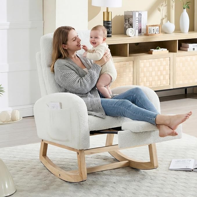 NIOIIKIT Oversized Nursery Rocking Chair, Teddy Upholstered Glider Chair