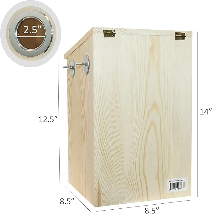 Squirrel Nest Box - Cage Attachment, Hinged Lid, Perching Ledge - for Squirrels, Sugar Glider, Rat, Finch, Parakeet, Lovebird, Canary, Cockatiel, Other Birds & Small Pets