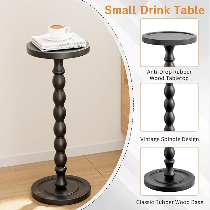 Rubber Wood‌ Small Side Table, Solid Wood‌ Round End Tables