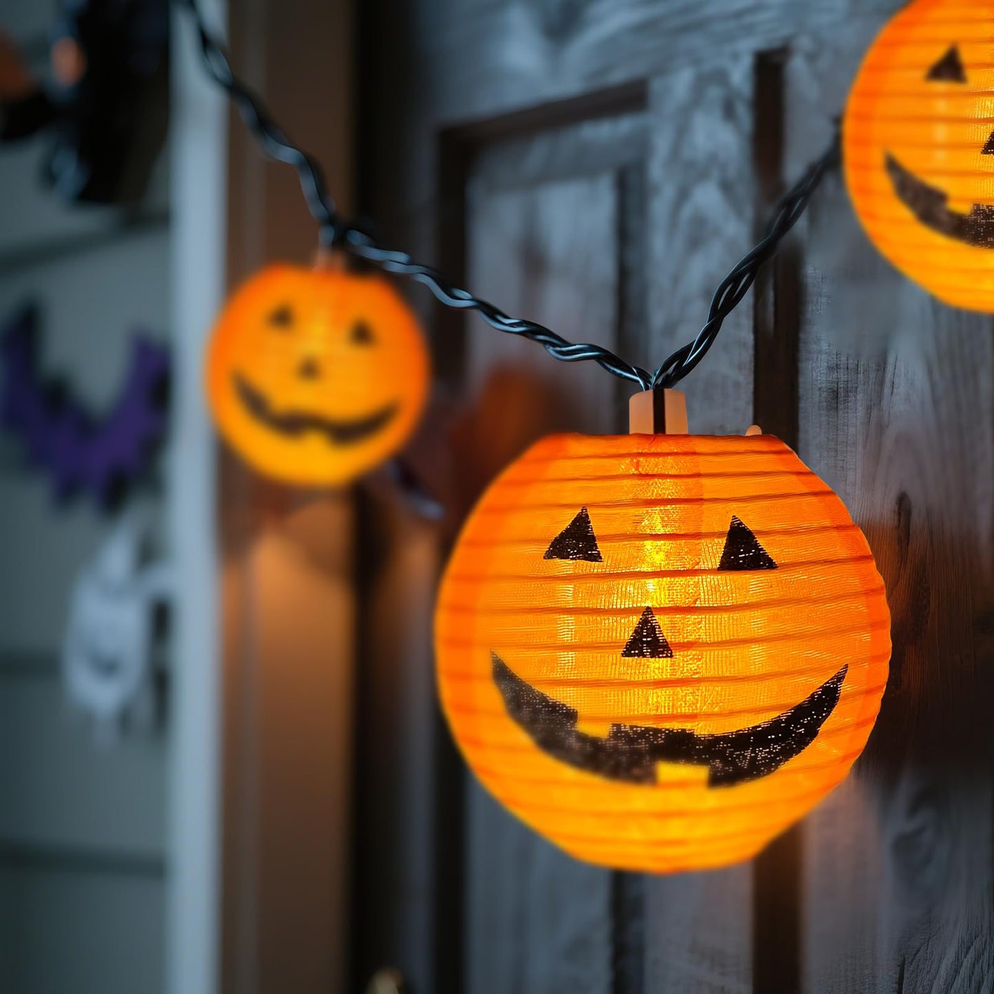 8.5Ft Halloween Pumpkin Lantern String Lights Outdoor, Orange Halloween Decorations String Lights with 10 Mini Jack O Lanterns Lights, Plug in Pumpkin Lantern Lights for Indoor Party Patio Garden